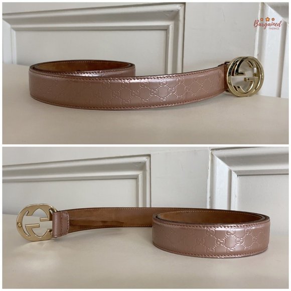 Authentic Gucci Pink Microguccissima Patent Leather Interlocking G Belt 80/32 - Picture 10 of 13